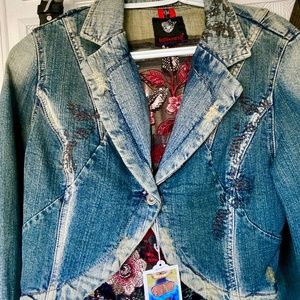 Designer Denim and Lace Bolero Jacket